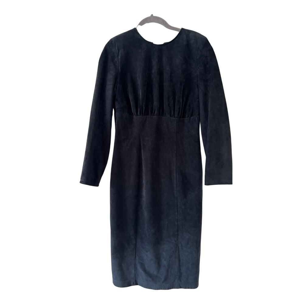 Danier Black Genuine Suede Leather Midi Dress Women’s Small Long Sleeve Zip - Picture 2 of 11